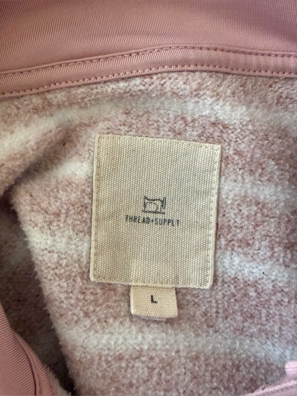 Thread & Supply Pink White Striped Marled Knit Quarter Zip Pullover Sweater Sz L - Picture 15 of 16